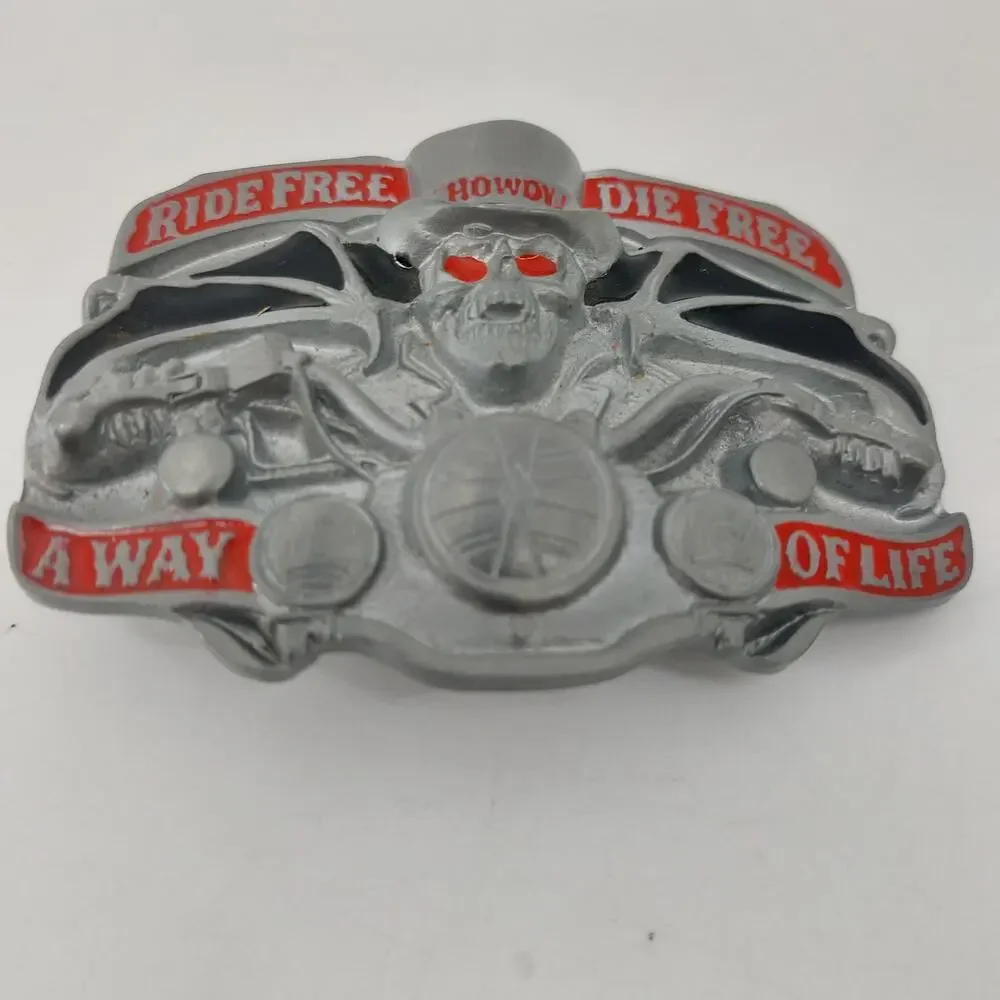 Ride Free Die Free A Way of Life Howdy Biker Belt Buckle Skull